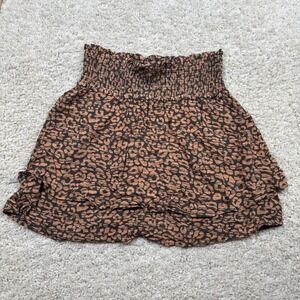 Rails Addison Batik Cheetah Smocked Ruffle Tiered‎ Mini Skirt Brown Small